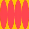 Four vertical red ovals on a bright yellow background, placed closely together, forming an abstract dynamic pattern. This visual is suitable for SET University's IT education materials.